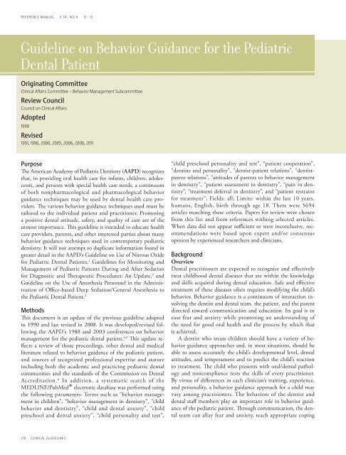 Guideline on Behavior Guidance for the Pediatric Dental Patient