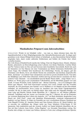 Musikalisches Potpourri zum Jahresabschluss - Jugendmusikschule ...