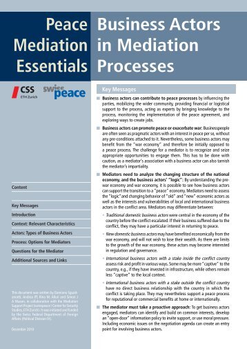 Peace Mediation Essentials Business Actors in ... - Swisspeace