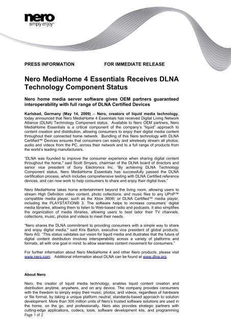 nero mediahome 4 essentials receives dlna nero mediahome 4 essentials receives dlna