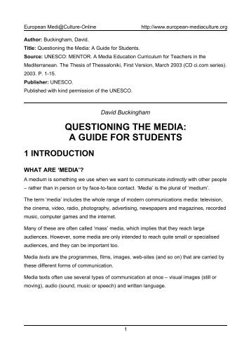 QUESTIONING THE MEDIA: A GUIDE FOR STUDENTS - amarc