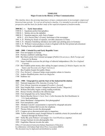 TIMELINE Major Events in the History of Mass Communications This ...