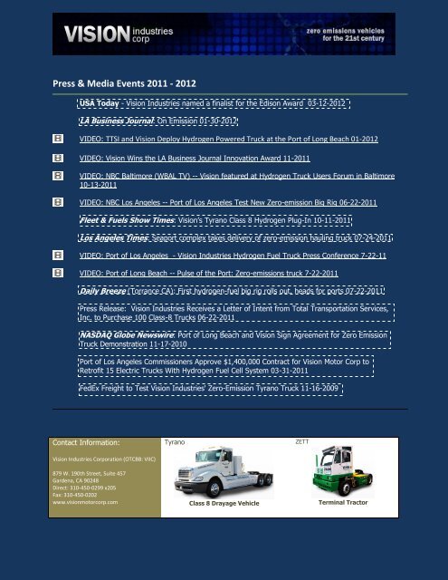 Press & Media Events 2011 - 2012 - Vision Motor Corp