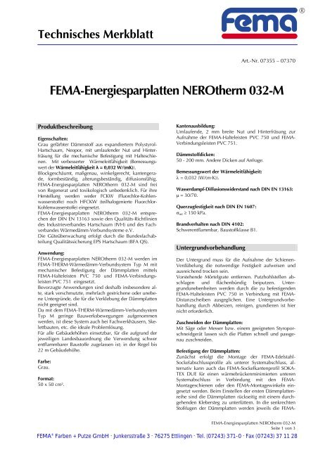 FEMA-Energiesparplatten NEROtherm 032-M - FEMA Farben + ...