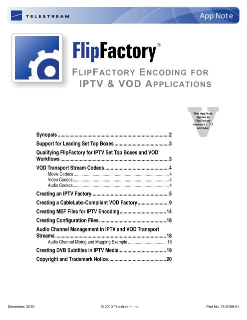 FlipFactory Encoding for IPTV & VOD Applications App ... - Telestream