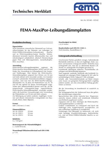 FEMA-MaxiPor-Leibungsdämmplatten - FEMA Farben + Putze GmbH