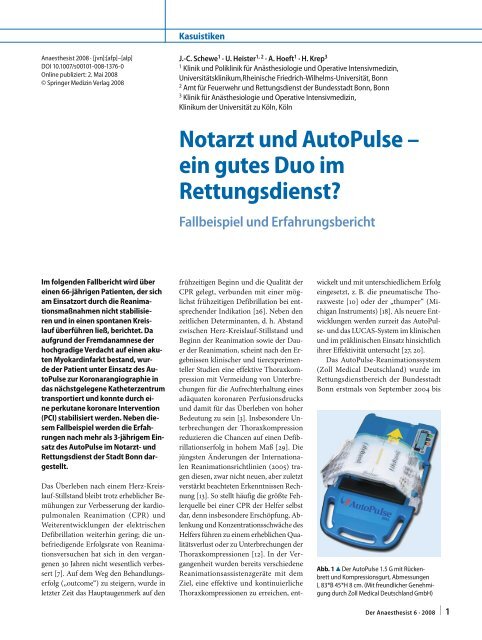 Notarzt und AutoPulse â ein gutes Duo im Rettungsdienst?