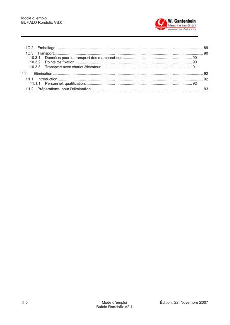 Instructions d'utilisation, complet - W. Gantenbein GmbH