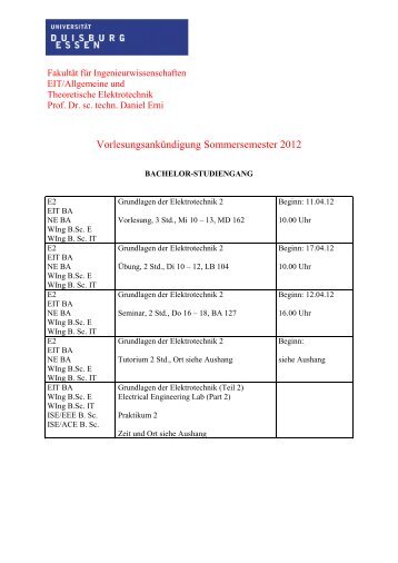Vorlesungsverzeichnis - Allgemeine und theoretische Elektrotechnik ...