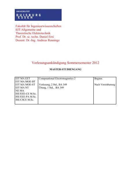 Vorlesungsverzeichnis - Allgemeine und theoretische Elektrotechnik ...