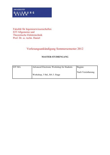 Vorlesungsverzeichnis - Allgemeine und theoretische Elektrotechnik ...