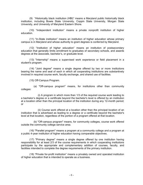 COMAR Title 13B.02.03 - Maryland Higher Education Commission