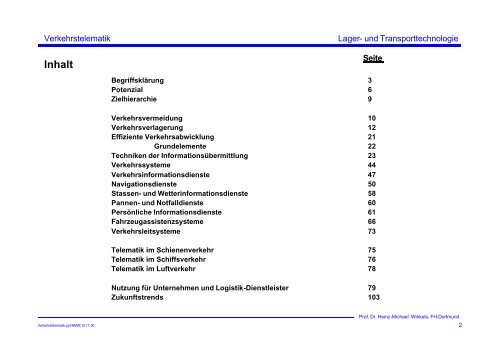 Verkehrstelematik - Prof. Dr. Heinz-Michael Winkels