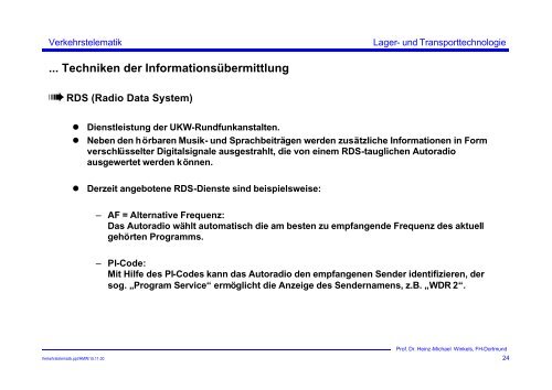 Verkehrstelematik - Prof. Dr. Heinz-Michael Winkels