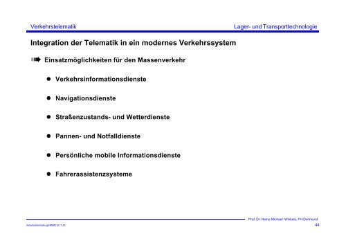 Verkehrstelematik - Prof. Dr. Heinz-Michael Winkels