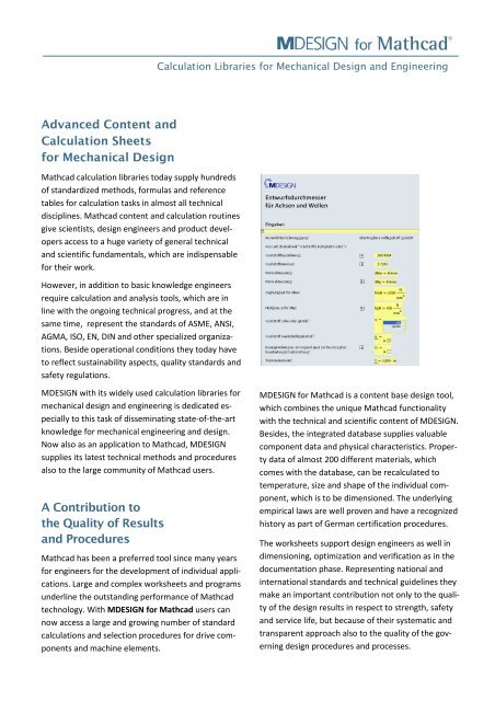 M Design Math Brochure MDESIGN for Mathcad - Speed up your Mechanical Design