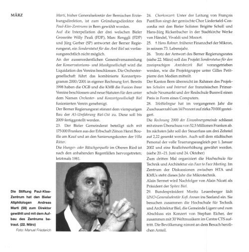 Bieler Chronik, 2001 (pdf, 59.7MB) - Stadtbibliothek Biel