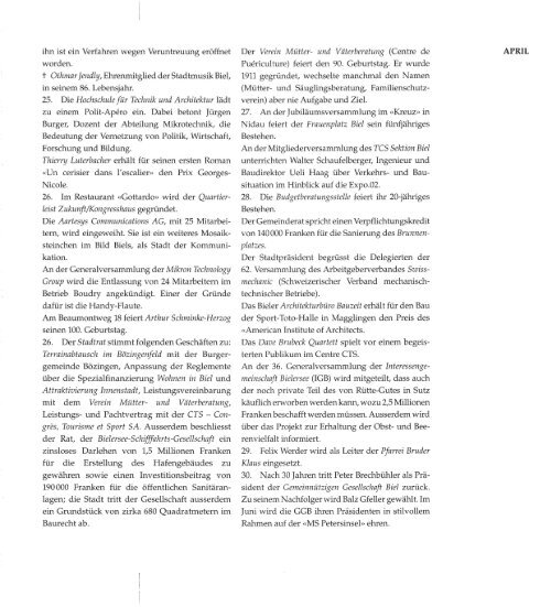 Bieler Chronik, 2001 (pdf, 59.7MB) - Stadtbibliothek Biel