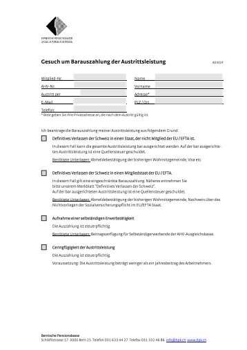 Gesuch um Barauszahlung der Austrittsleistung - Bernische ...