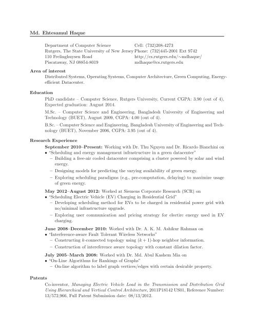 Resume Md. Haque - Graduate Computer Science Systems ...