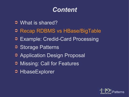 Usage Patterns for Apache HBase