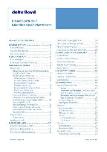 Handbuch zur MultiBankenPlattform - Delta Lloyd