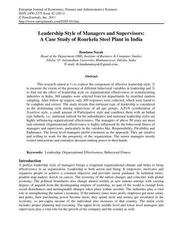 Leadership Style of Managers and Supervisors: A ... - EuroJournals