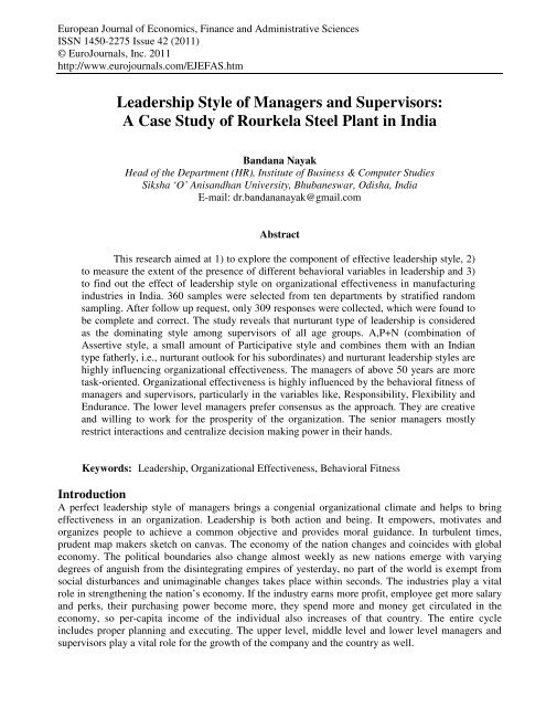 Leadership Style of Managers and Supervisors: A ... - EuroJournals