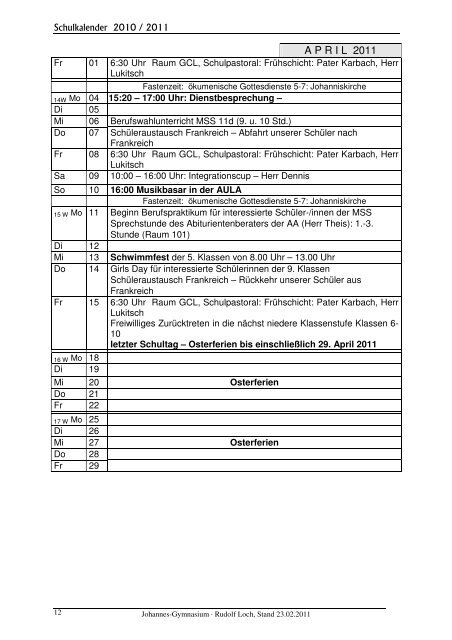 Schulkalender 2010_2011 Homepage - 07.02.2011 - Privates ...
