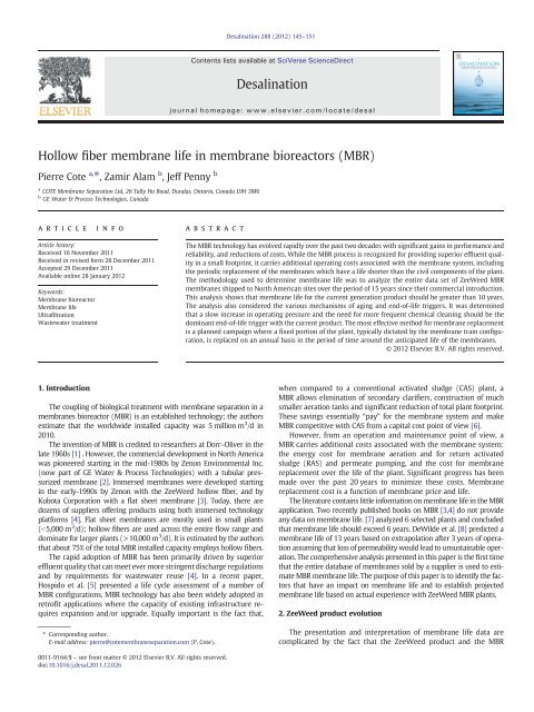 Hollow fiber membrane life in membrane bioreactors (MBR) - GE ...