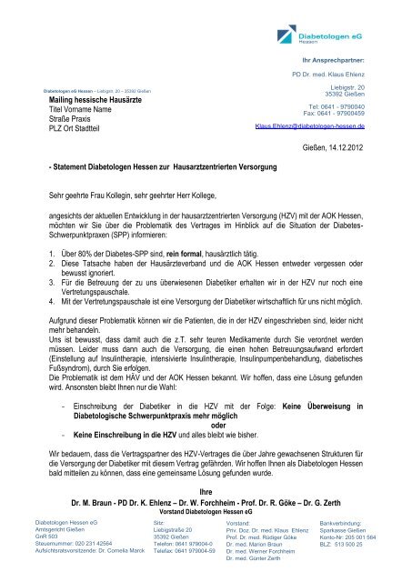 Vorstand Diabetologen Hessen Diabetologen Hessen Eg
