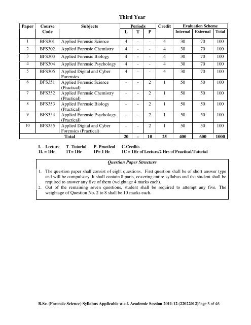 Study & Evaluation Scheme of Bachelor of Science in Forensic ...