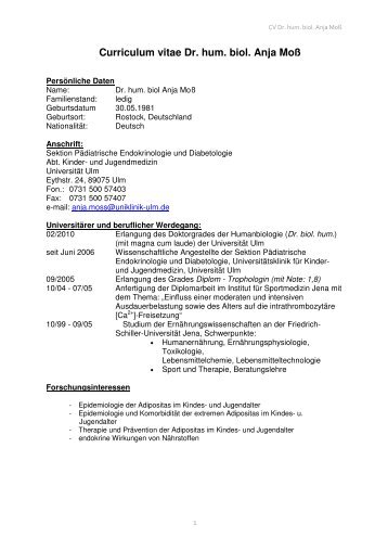 Curriculum vitae Dr. hum. biol. Anja Moß - Adipositasforschung-Ulm.de