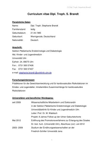 Curriculum vitae Dipl. Troph. S. Brandt - Adipositasforschung-Ulm.de