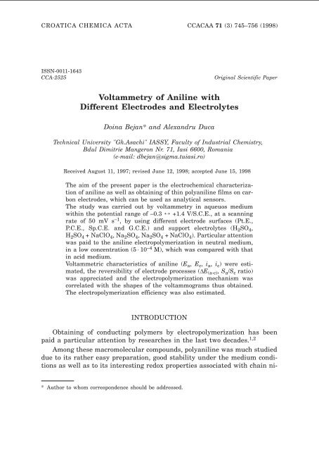 Voltammetry of Aniline with Different Electrodes and Electrolytes