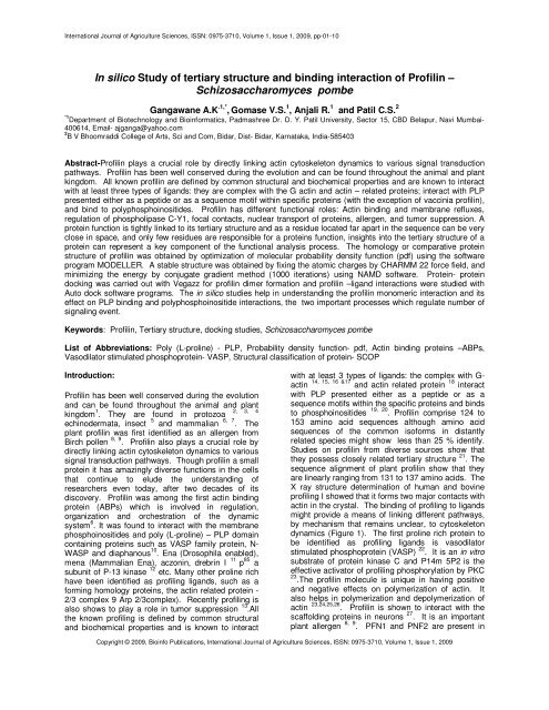 In silico Study of tertiary structure and binding - Bioinfo Publications