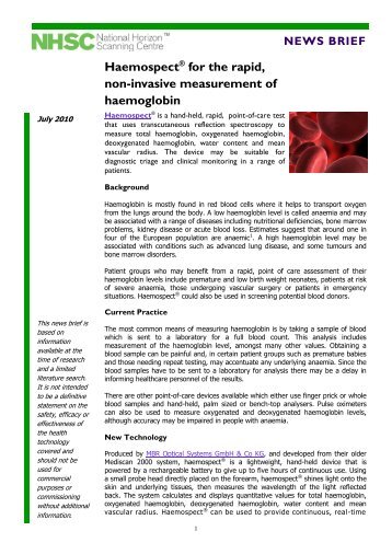 Haemospect® for the rapid, non-invasive measurement of ... - ETSAD