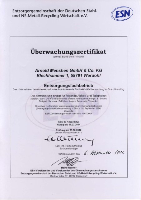 Entsorgungsfachbetrieb nach § 52 KrW-/AbfG - A. Menshen GmbH ...