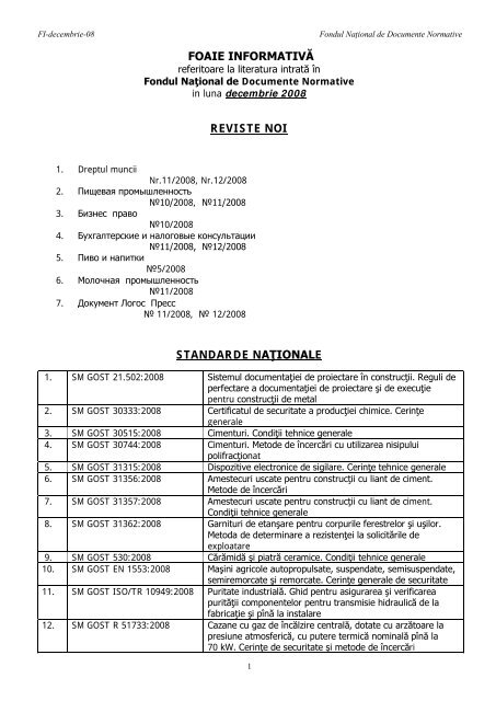 FOAIE INFORMATIVĂ REVISTE NOI STANDARDE NAŢIONALE