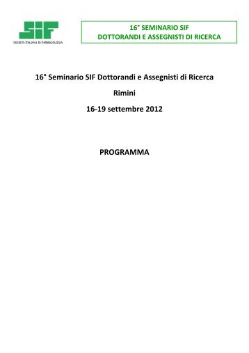 16° Simposio SIF Dottorandi e Assegnisti di Ricerca - XVI Seminario ...