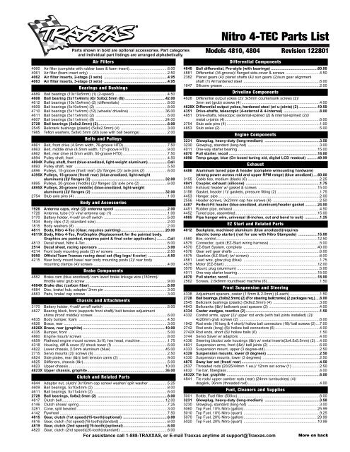 Nitro 4-TEC Parts List