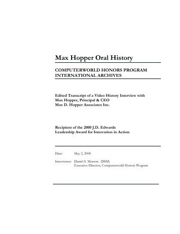 Max Hopper Oral History - The Computerworld Honors Program