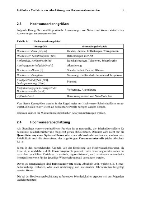 Leitfaden HQ Statistik - Wasser, Klimawandel & Hochwasser