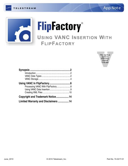 Using VANC Insertion with FlipFactory App note - Telestream