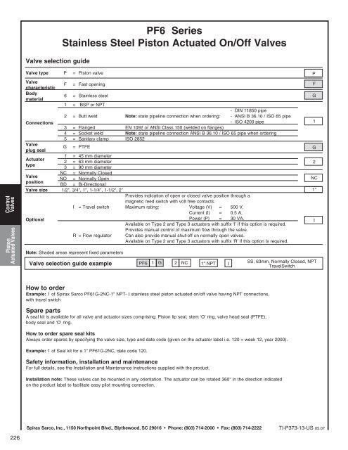 Controls & Instrumentation Product Manual - Spirax Sarco