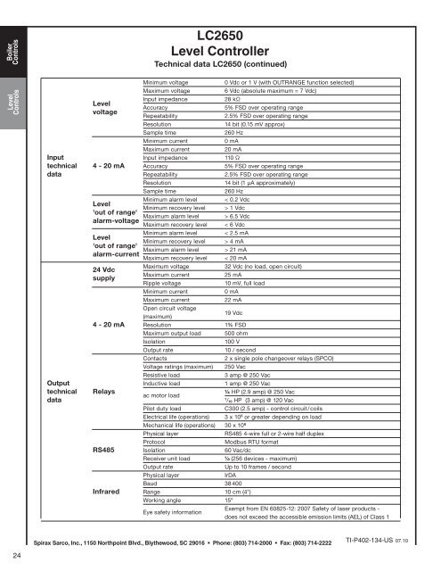 Controls & Instrumentation Product Manual - Spirax Sarco