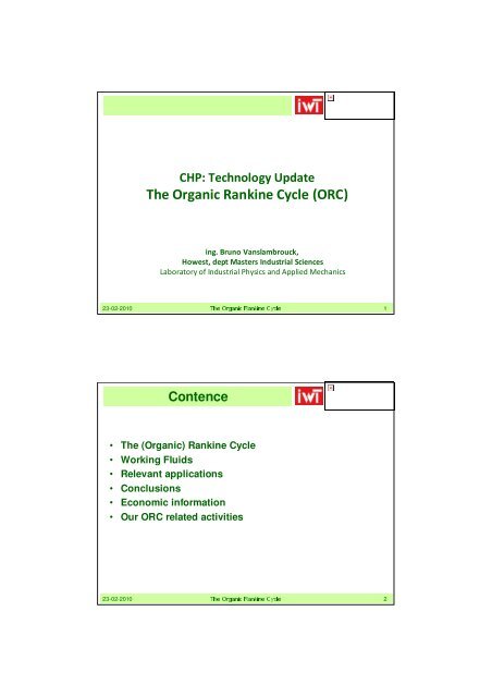 The Organic Rankine Cycle (ORC) - Ibge