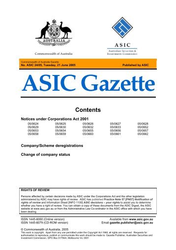 ASIC Gazette - Australian Securities and Investments Commission