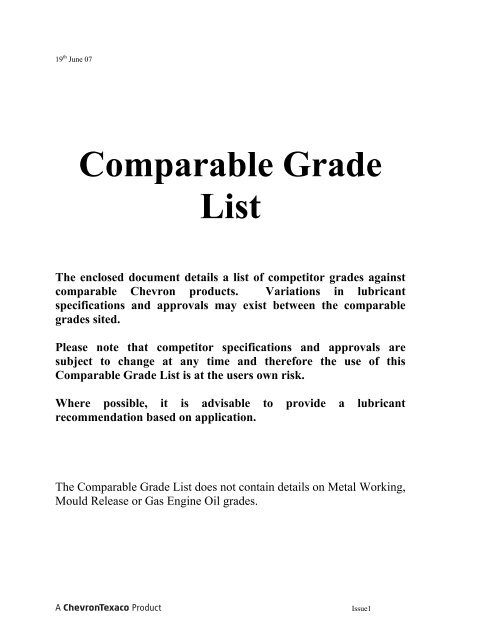Comparable Grade List Gomog