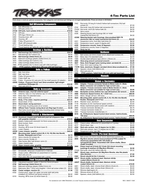 4-Tec 4306/4310 Parts List - Traxxas